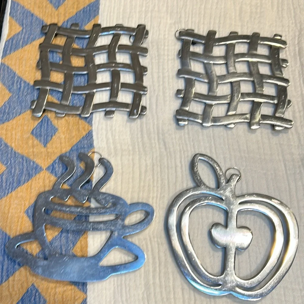 Vintage Silver Apple Trivet Ready to Hang 1980s